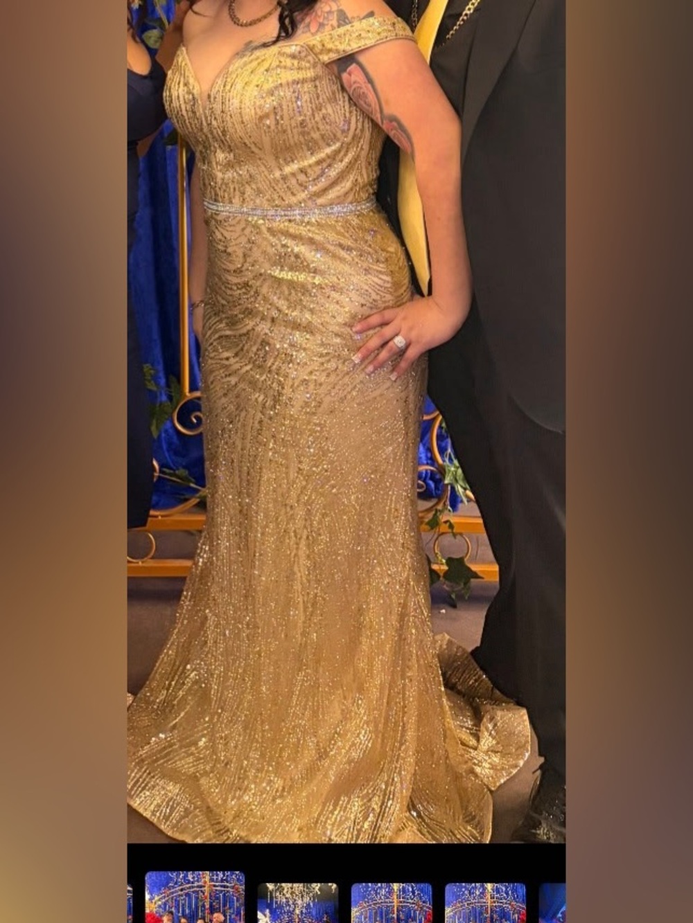 Adora Gold Sequin Off-Shoulder Evening Gown Sz XL/10/12 Preowned